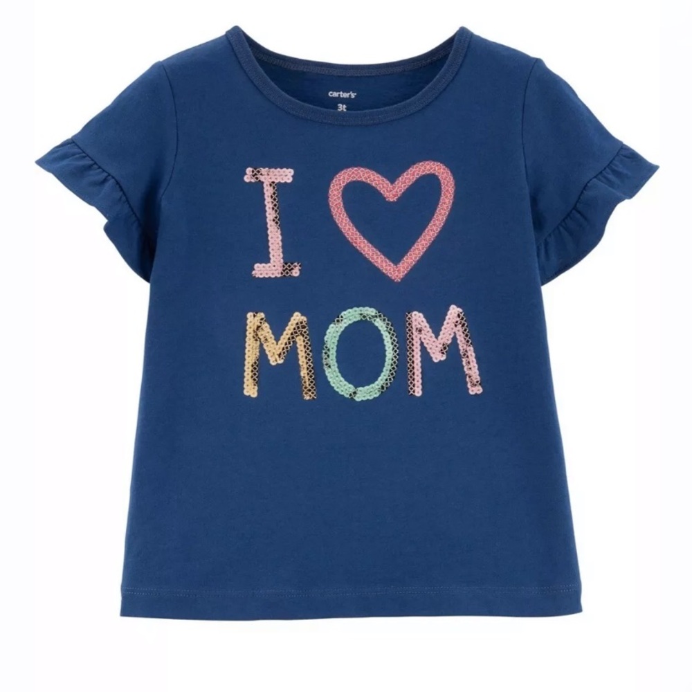 Carter’s Baby Girl Sequin I Love Mom Jersey Shirt
